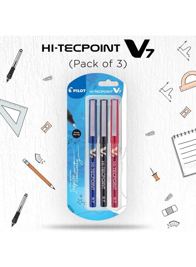 Pilot Hi-Tecpoint V7 0.7mm Fine Point Pure Liquid Ink Roller Ball Pen | Pack Of 3 (1 Blue + 1 Black + 1 Red) - Image 4