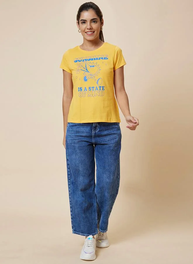 globus Globus Slogan Print Round Neck Cotton T-Shirt