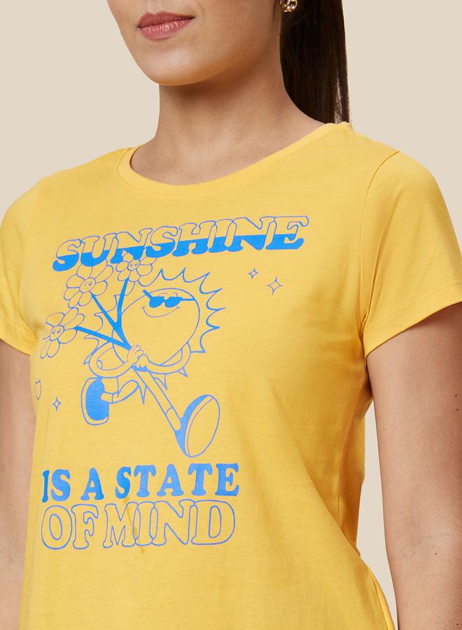 globus Slogan Print Round Neck Cotton T-Shirt - Image 5