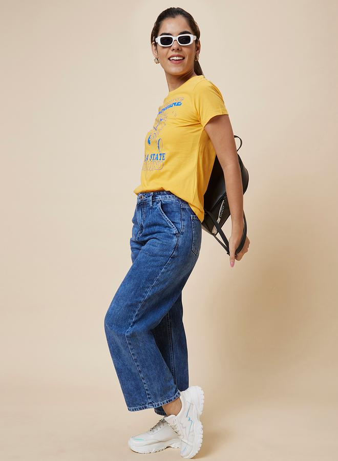 globus Slogan Print Round Neck Cotton T-Shirt - Image 2