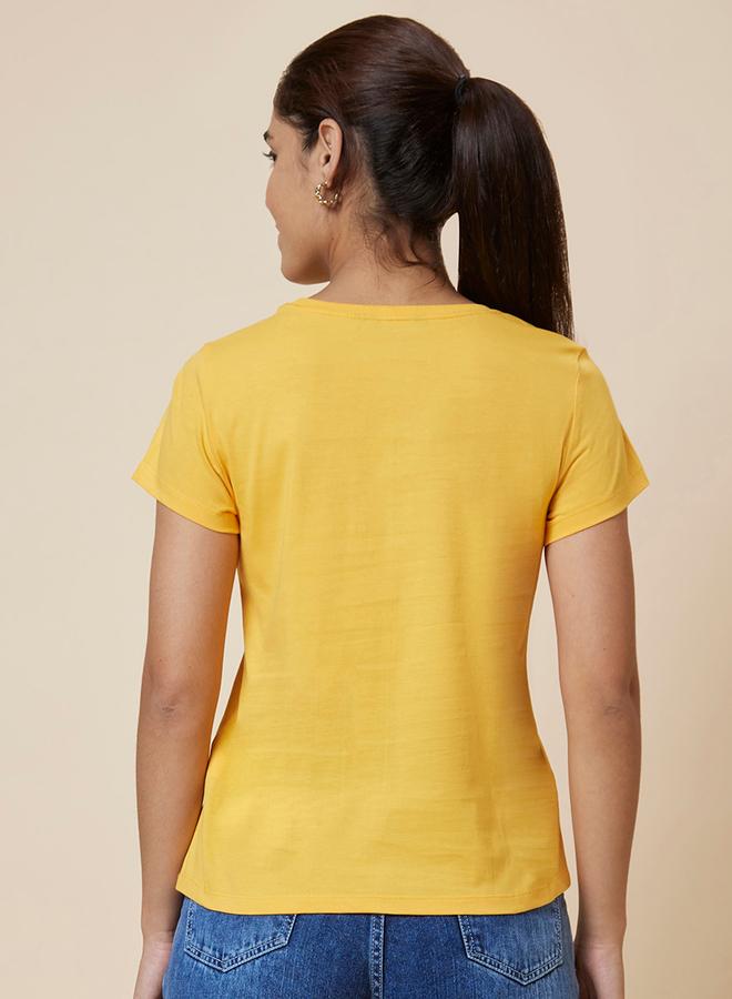 globus Slogan Print Round Neck Cotton T-Shirt - Image 3