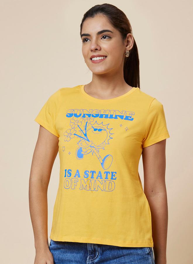 globus Slogan Print Round Neck Cotton T-Shirt - Image 4