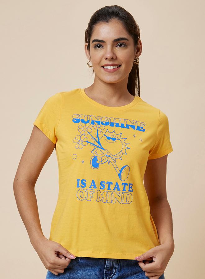 globus Slogan Print Round Neck Cotton T-Shirt - Image 1