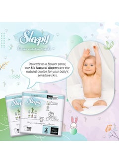 Sleepy Pack Of 204 Bio Natural Premium Size 2 Diapers, Baby Dry Taped Diapers, 3-6Kg, Hypoallergenic, 3X68 Water Based, Almond Milk, Vegan, 100% Leakproof, 3 X 68 Pieces  - Image 2