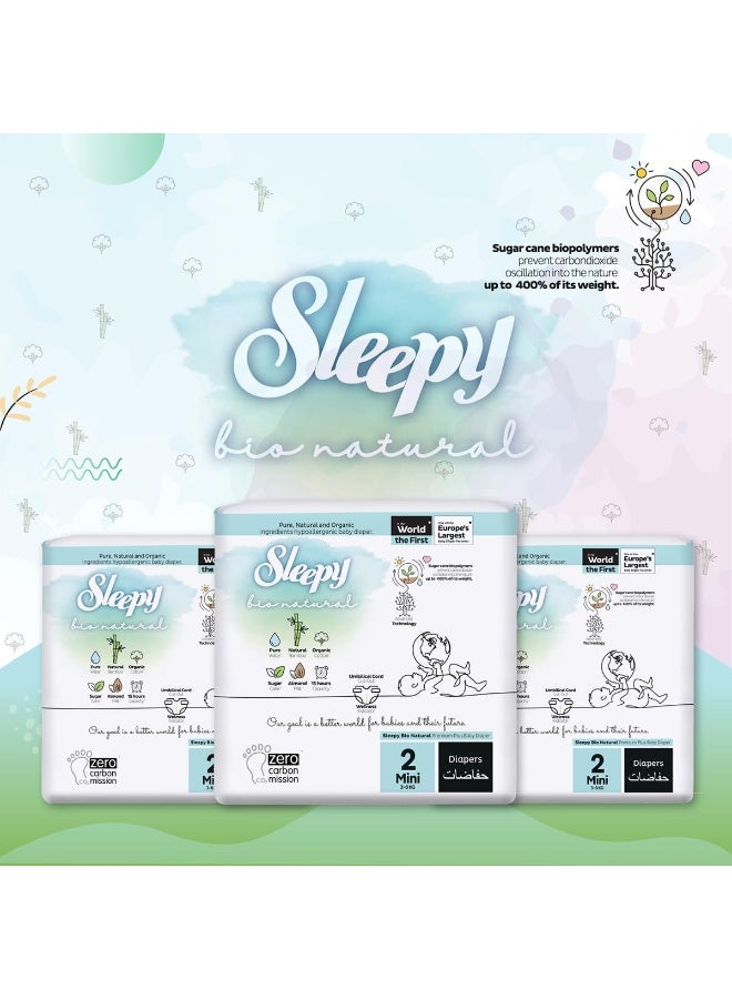 Sleepy عبوة من 204 حفاضات بيولوجية طبيعية حجم 2، حفاضات جافة للأطفال، 3-6 كجم، مضادة للحساسية، 3X68 ماء، حليب لوز، نباتية، 100% مانعة للتسرب، 3 X 68 قطعة - Image 3