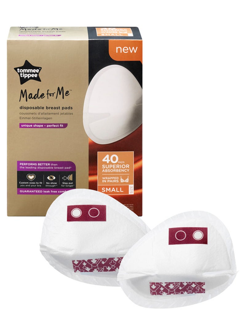 tommee tippee Pack Of 40 Made For Me Daily Disposable Breast Pads, Soft, Absorbent And Leak-Free, Contoured Shape, Adhesive Patch, Small - Image 1