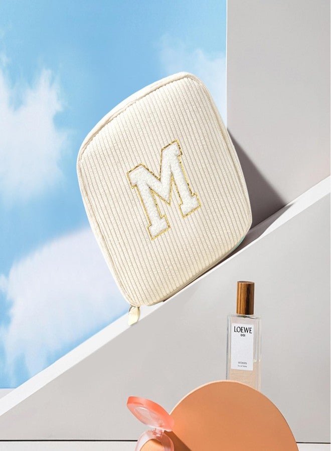 LETGO Cute Makeup Bag for Women - Monogram Personalized Initial Makeup Bags Cosmetic Pouch Make Up Case for Women Her Best Friend Friendship Sister Teacher, Easter Gifts for Kids (Letter M, Beige) - Image 5