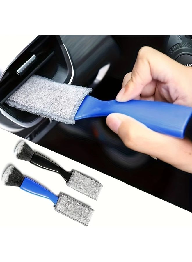 Black Dual Head Car Cleaning Brush Hard Soft Bristles For AC Vents Seats - Image 1