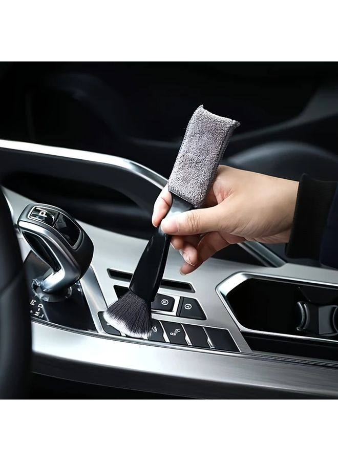 Black Dual Head Car Cleaning Brush Hard Soft Bristles For AC Vents Seats - Image 3