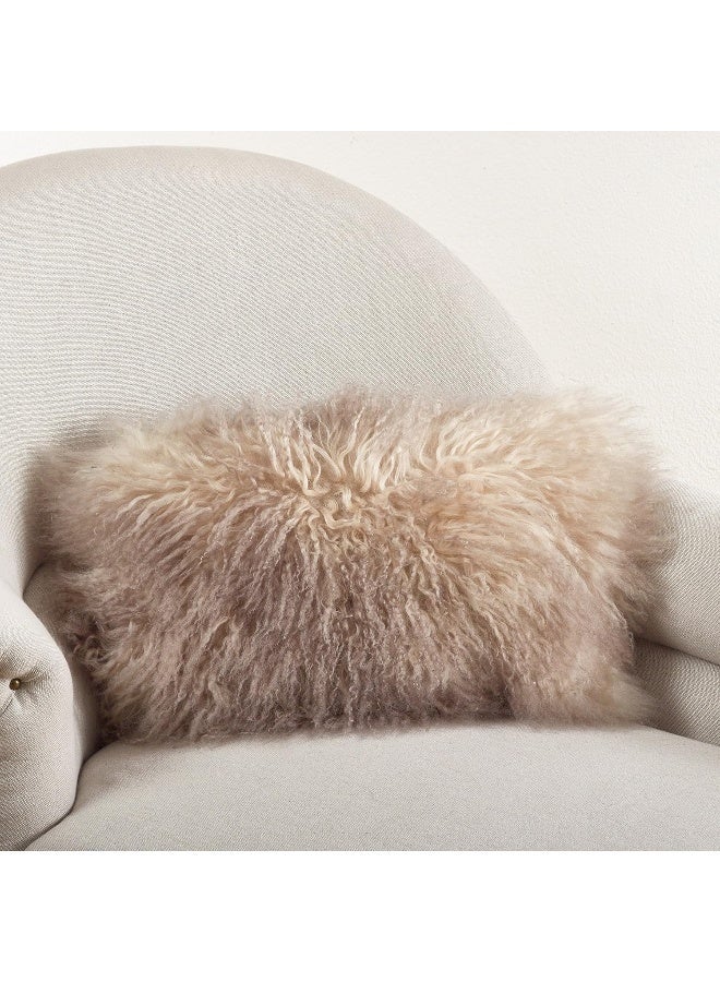 Saro Lifestyle SARO LIFESTYLE 3564OY1220B Lifestyle 100 Wool Mongolian Lamb Fur Throw Pillow with Poly Filling 12 x 20 Oyster  - Image 3