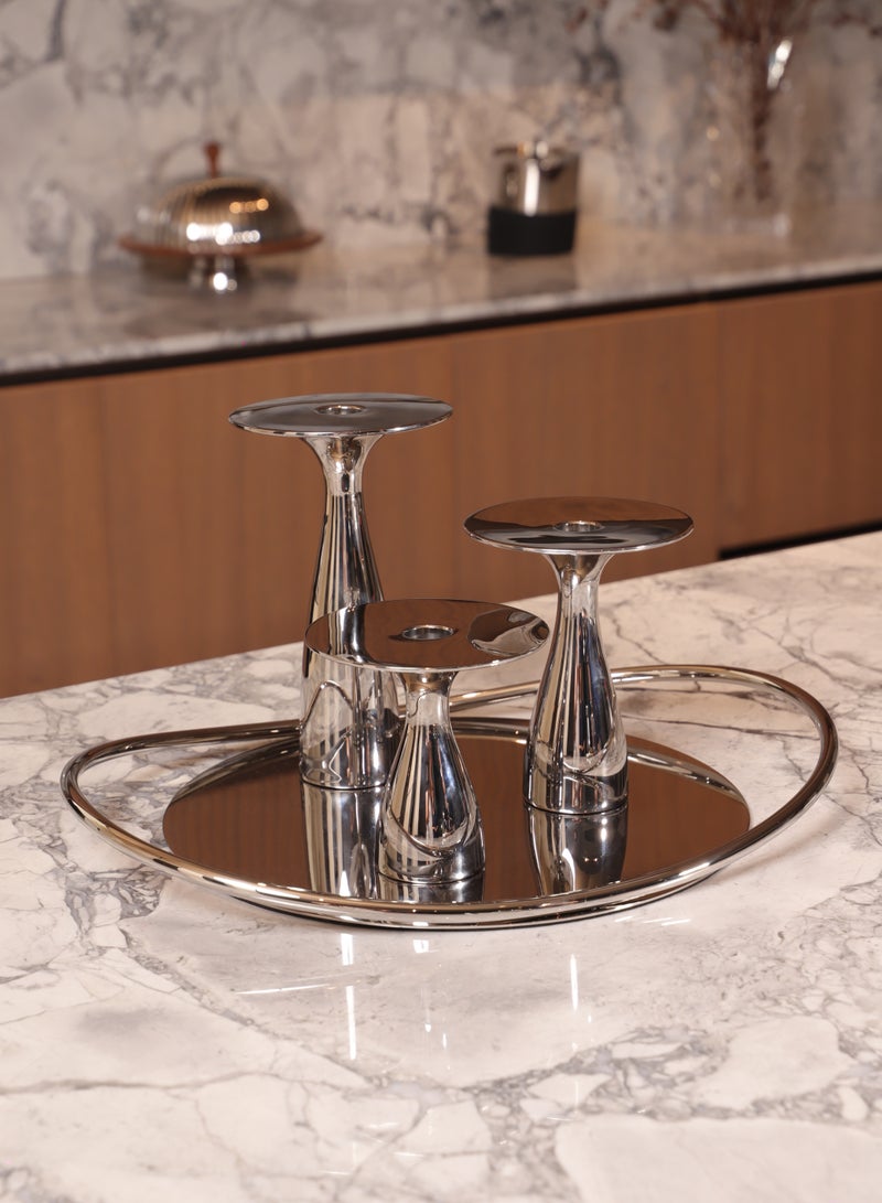 Maison Adeo | Qamar Collection Stainless Steel Candle Holder Trio | Sculptural Lighting Ensemble | Elegant Housewarming Gift  - Image 2
