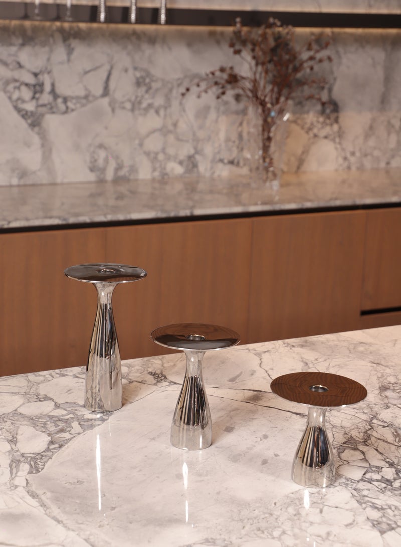 Maison Adeo | Qamar Collection Stainless Steel Candle Holder Trio | Sculptural Lighting Ensemble | Elegant Housewarming Gift  - Image 1