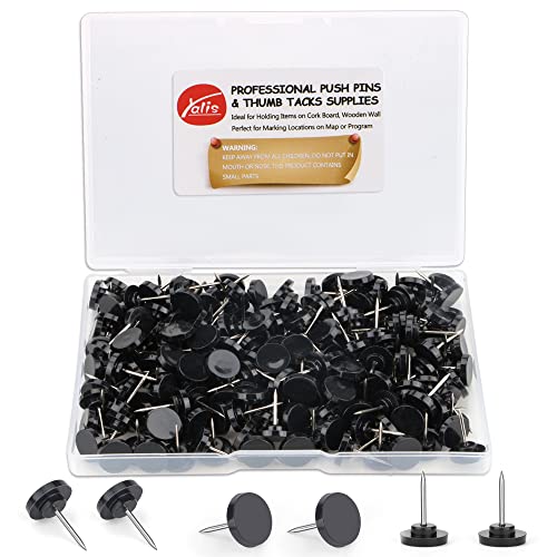 Yalis Push Pins 200-count Flat Black Thumb Tacks Steel Point and Plastic Head for Corkboard and Wooden Photo Wall - Image 1