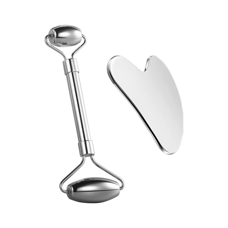 Stainless Steel Gua Sha and Face Roller Set for Face Therapy Facial Skin Care Reduce Wrinkles and Puffines Lymphatic Detoxification - Image 1