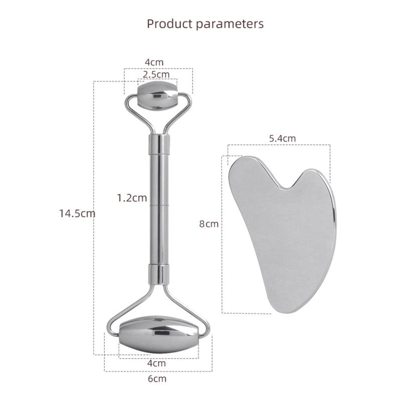 Stainless Steel Gua Sha and Face Roller Set for Face Therapy Facial Skin Care Reduce Wrinkles and Puffines Lymphatic Detoxification - Image 2