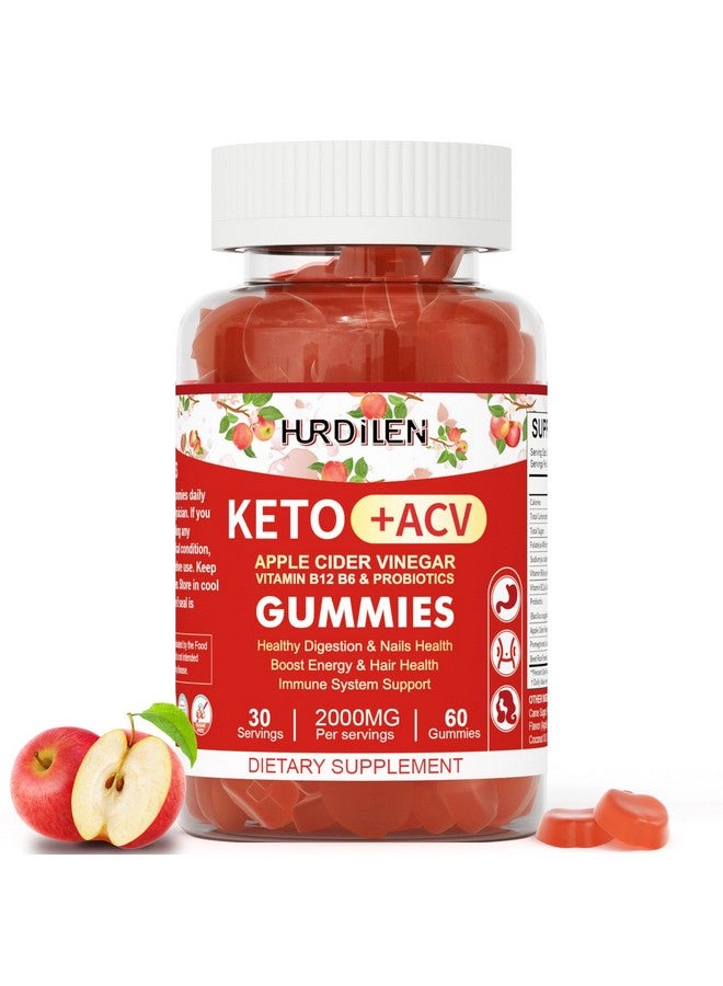 Hurdilen Keto ACV Gummies - 2000mg Apple Cider Vinegar Gummies with Probiotics, Vitamin B12 & B6 for Digestion, Energy Boost, Immunization & Hair Health - 60 Count No Sugar, Non-GMO, Gluten-Free for Women Men - Image 1