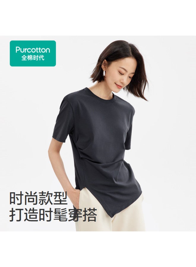 purcotton Women'S Comfortable T-Shirt, Slim Fit Stretch Top, Summer Short Sleeves, Versatile Casual Wear For Daily Commute And Everyday Use - Image 4