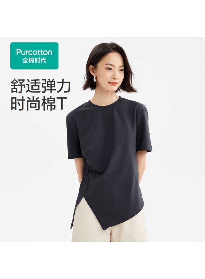 purcotton Women'S Comfortable T-Shirt, Slim Fit Stretch Top, Summer Short Sleeves, Versatile Casual Wear For Daily Commute And Everyday Use - Image 2