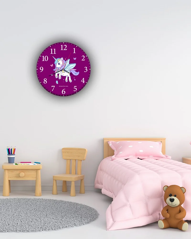 Notpa Aksesuar Unicorn Children Decorative Wooden Wall Clock 33X33