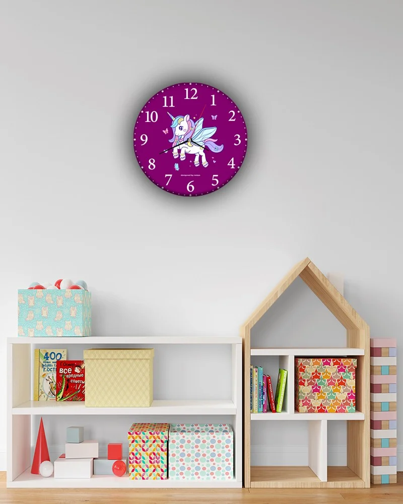 Notpa Aksesuar Unicorn Children Decorative Wooden Wall Clock 33X33