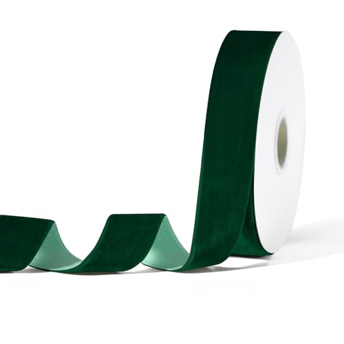 Sfoni Dark Green Velvet Ribbon for Gift Wrapping, Trimming Ribbon for Christmas DIY Craft Wedding Floral Holiday Valentine's Day Decoration Choker Hair Bow Hat Wreath Making, 1" x 10 Yards - Image 1