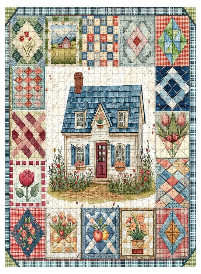 PICKFORU Patchwork Puzzles for Adults 1000 Pieces, PICKFORU Vintage Collage Puzzles House, Retro Spring Flower Pattern Puzzle as Wall Decor - Image 2