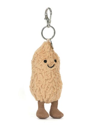 Amuseables Peanut Bag Charm – Cute Plush Peanut Keychain with Smiley Face & Metal Clasp – Soft 18cm Bag Accessory for Backpacks, Keys & Gifts - view 5