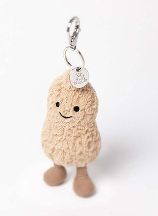 Amuseables Peanut Bag Charm – Cute Plush Peanut Keychain with Smiley Face & Metal Clasp – Soft 18cm Bag Accessory for Backpacks, Keys & Gifts - view 2