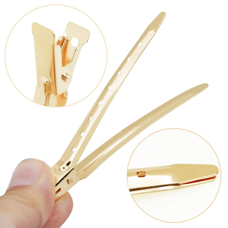 Bantoye 24 Packs Duck Bill Clips, Bantoye 3.35 Inches Rustproof Metal Alligator Curl Clips with Holes for Hair Styling, Hair Coloring, Gold - Image 3