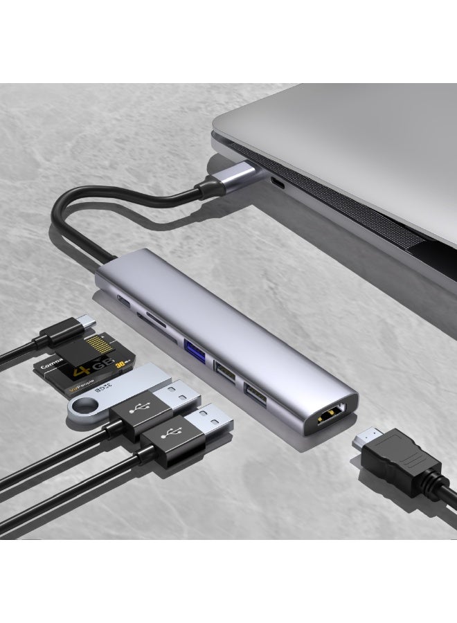 سوتاكو محول SOTAKO متعدد المنافذ 7 في 1 USB-C – منفذ HDMI بدقة 4K، منفذ USB 3.2 Gen2 Type-C توصيل طاقة 100 واط، منفذ USB 3.0 ومنفذ USB 2.0، قارئ بطاقة SD/MicroSD – محطة إرساء مدمجة من الألومنيوم - Image 2
