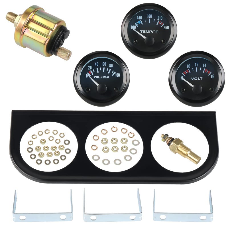 WATERWICH 3in1 Car Marine Meter Auto Gauge Kit Voltmeter  Water Temperature  Oil Pressure Gauge 2 52mm Universal for Car SUV Truck Motorcycle Tractor  Marine Engines