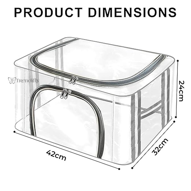 Trendifly transparent clothes organiser Bag wardrobe bedroom storage organizer box Moisture Dust proof 2 side Opening with zipper Undergarments Jeans Blankets Shirts Saree 42 32 28 1 - Image 2