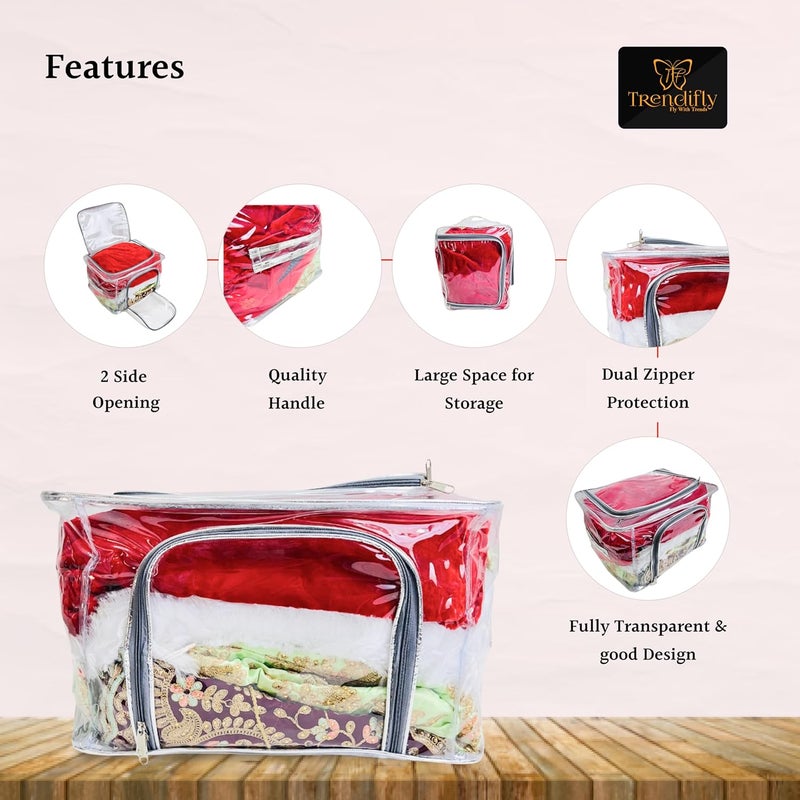 Trendifly transparent clothes organiser Bag wardrobe bedroom storage organizer box Moisture Dust proof 2 side Opening with zipper Undergarments Jeans Blankets Shirts Saree 42 32 28 1 - Image 3
