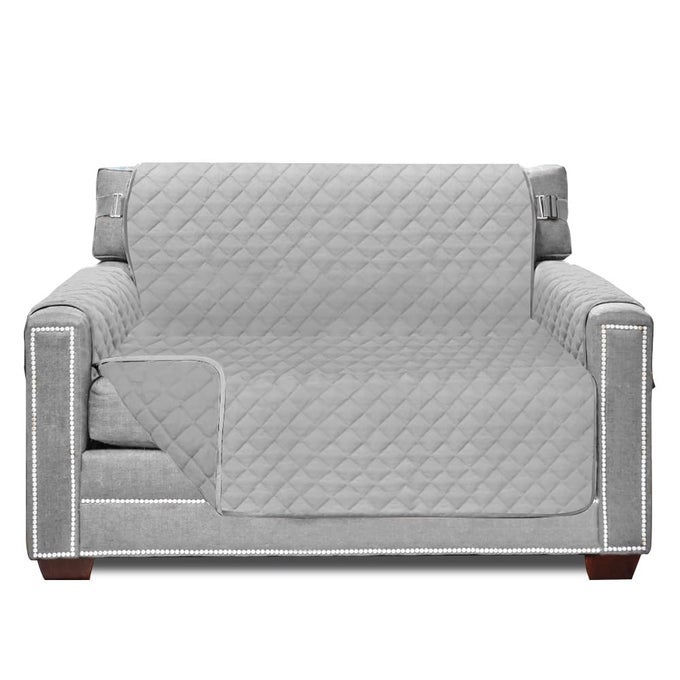 ARMCHAIR SLIP COVER WITH PATENTED STRAP CUSHION PROTECTOR US DESIGNED REVERSIBLE STAIN AND DOG TEAR RESISTANT SLIPCOVER 48 INCH SEAT WASHABLE COVERS FOR DOGS PETS LIGHT GRAY