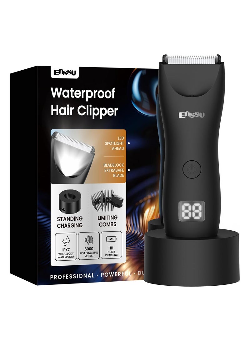 ENSSU Body Trimmer for Men, Electric Manscape Pubic & Groin Hair Trimmer with Skin-Safe Ceramic Clipper, Waterproof Trimmer for Chest, Beard, and Pubic Hair with LCD Display, Recharge Dock - Image 1