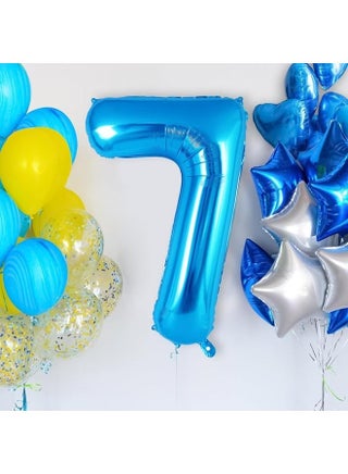 شراء تزيين حفلات عيد الميلاد رقم 9 بالمنطاد رقم 32 بوصة باللون الأزرق الكبير، والرقمنة رقم 7 رقائق البوليستر، والرقمية 7، وحفلات عيد الميلاد، والزفاف، وصور الخطوبة للعروس، والاحتفال بالذكرى السنوية - view 2