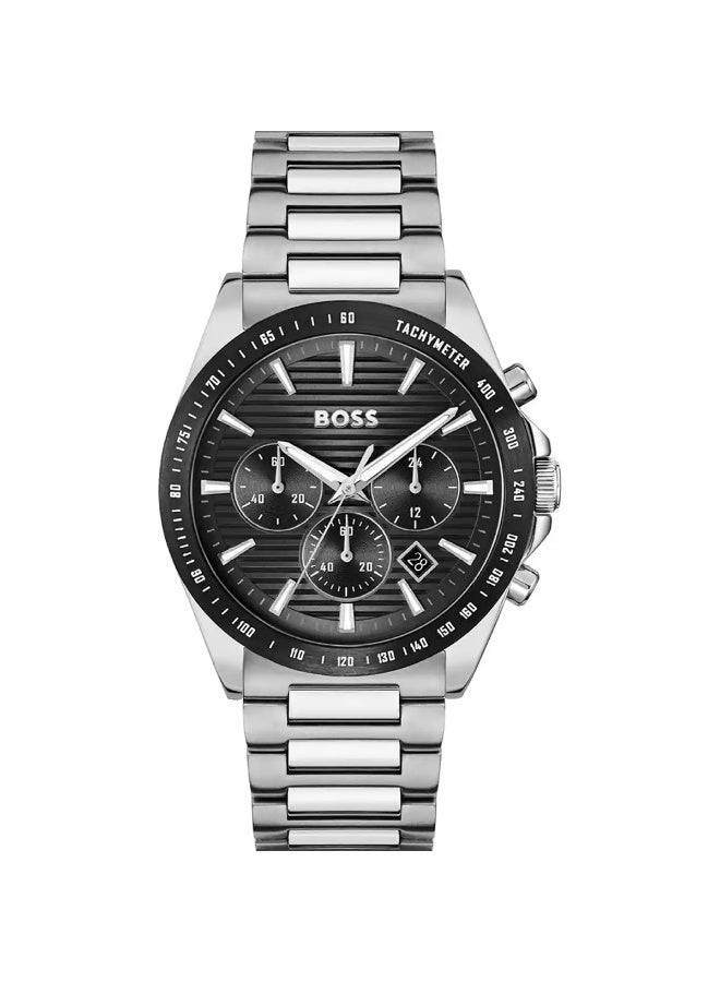 Hugo Boss 1514290 Men’s Stainless Steel Watch – Black Dial, Silver Metal Strap | 41mm Circular Case | Quartz Movement | 50M Water Resistant - Image 1