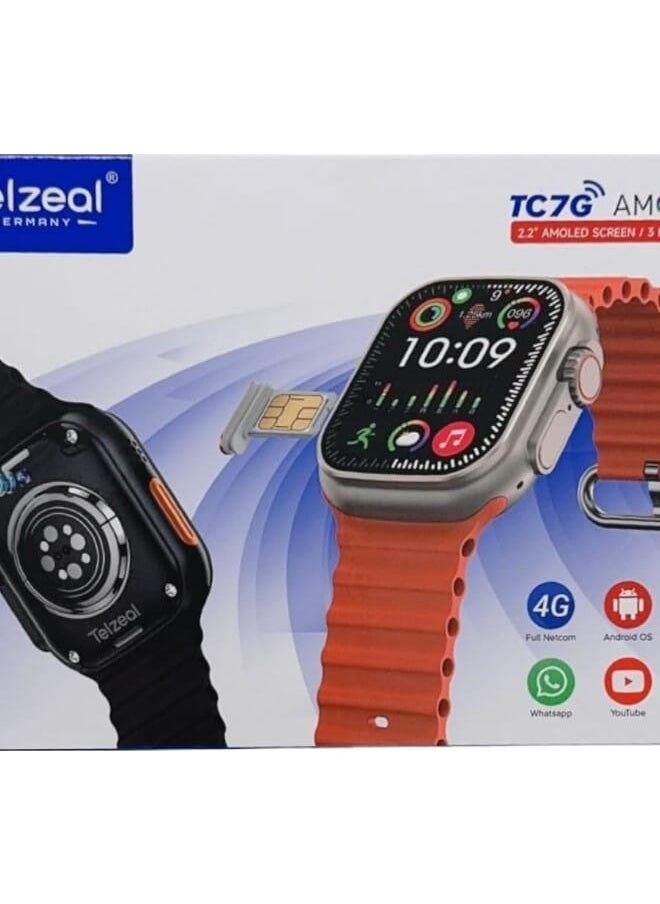 Telzeal - TC7G 2.2 Inch Full Screen Display Smart Watch With Sim Slot 3 Pair Straps and Wireless Charger - Image 1