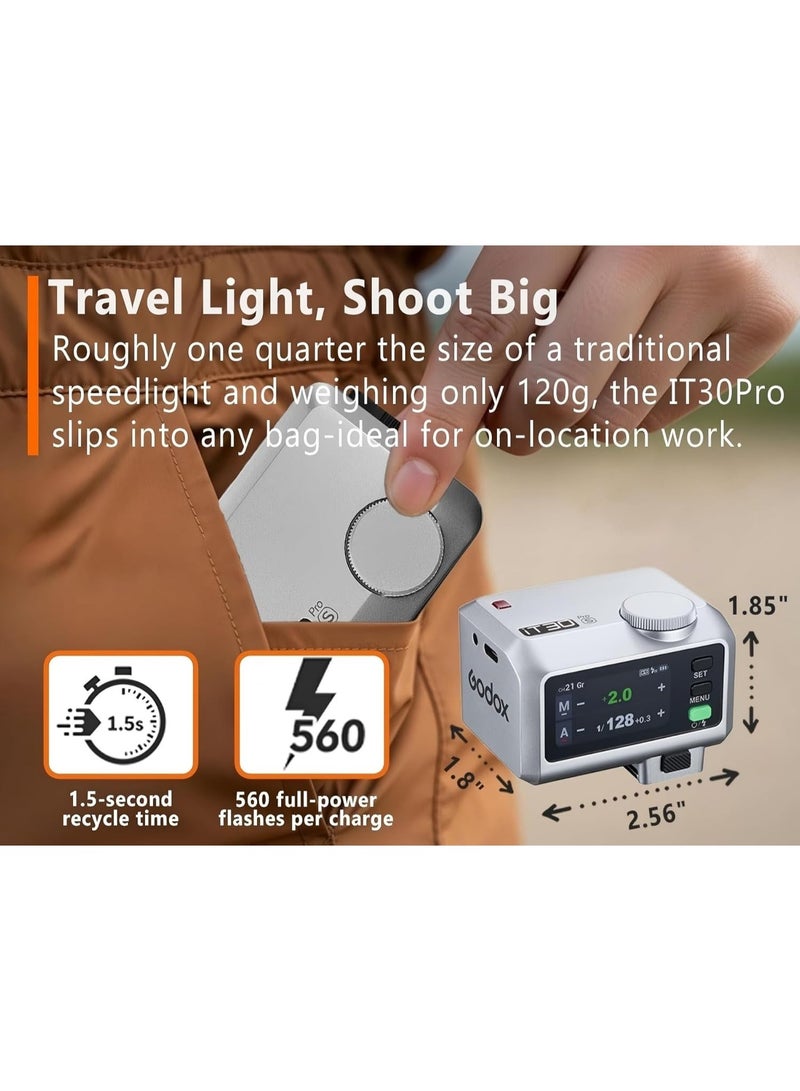 Godox Godox iT30Pro S TTL Flash for Sony, Godox IT30 Pro S Camera Flash,iT30ProS 2.4G HSS 1/8000s, Full-Color Touchscreen,Compatible with a7IV a9III a7III a7CII a6000 a7C a7SIII ZV-E10 II a6500 (Silver) - Image 5