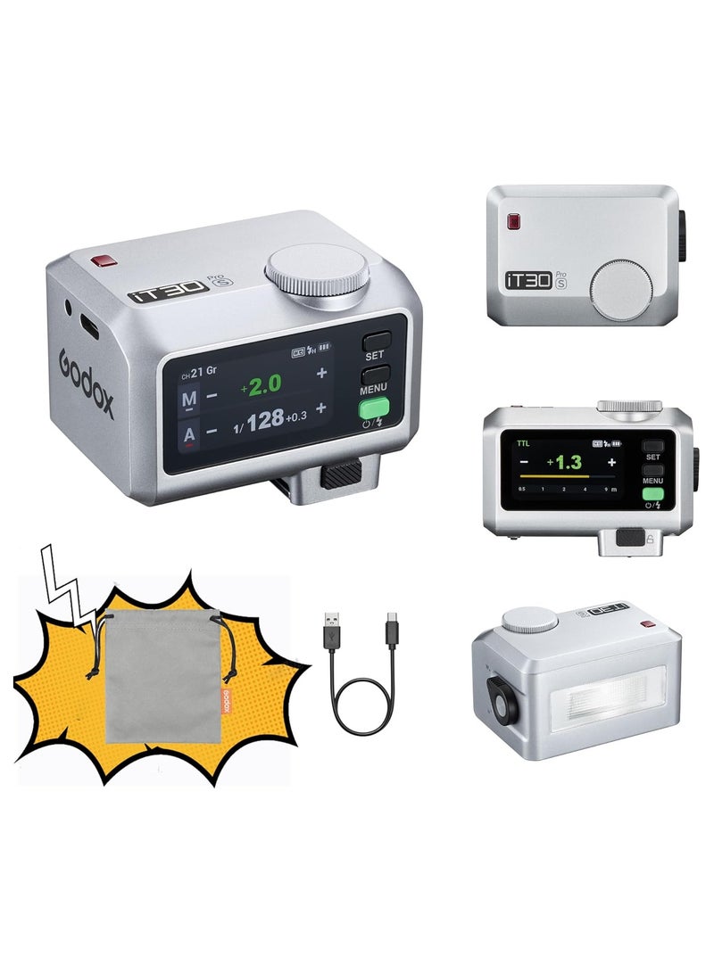 Godox Godox iT30Pro S TTL Flash for Sony, Godox IT30 Pro S Camera Flash,iT30ProS 2.4G HSS 1/8000s, Full-Color Touchscreen,Compatible with a7IV a9III a7III a7CII a6000 a7C a7SIII ZV-E10 II a6500 (Silver) - Image 1