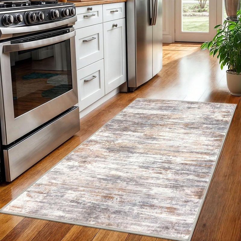 KOZYFLY Abstract Modern 3x5 Ft Area Rug in Multi Grey/Orange - Non-Slip and Machine Washable Indoor Rug, Versatile for Entryway, Kitchen, Living Room, Bedroom, Laundry Door Mat - Image 3