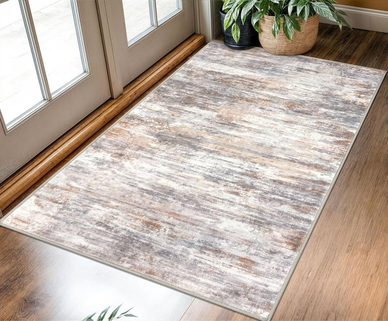 KOZYFLY Abstract Modern 3x5 Ft Area Rug in Multi Grey/Orange - Non-Slip and Machine Washable Indoor Rug, Versatile for Entryway, Kitchen, Living Room, Bedroom, Laundry Door Mat - Image 1