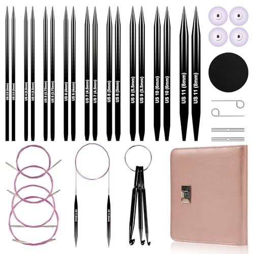 Froggod 4.53-inch (11.5cm) Interchangeable Circular Knitting Needles Set Aluminum US Sizes 2.5, 4, 5, 6, 7, 8, 9, 10, 11 with Interchangeable Knitting Needles and Cables, Accessories and Case, 9 Pairs - Image 1