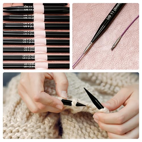 Froggod 4.53-inch (11.5cm) Interchangeable Circular Knitting Needles Set Aluminum US Sizes 2.5, 4, 5, 6, 7, 8, 9, 10, 11 with Interchangeable Knitting Needles and Cables, Accessories and Case, 9 Pairs - Image 5
