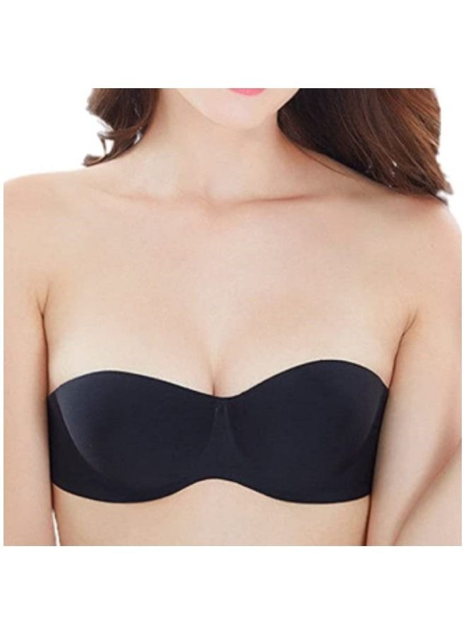 Strapless Bra with Optional Transparent Straps Push Up Bra,Black  - Image 2