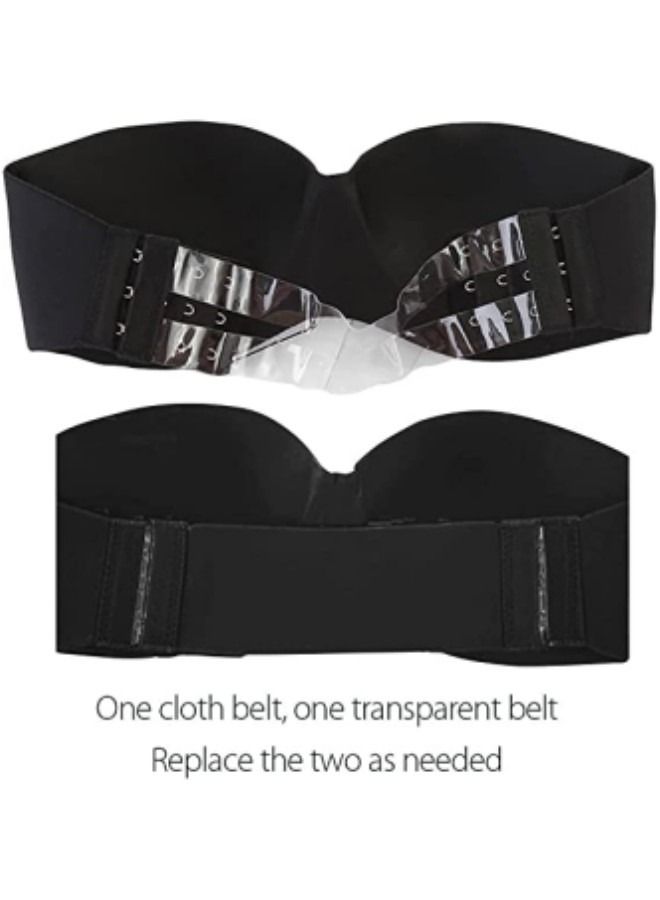 Strapless Bra with Optional Transparent Straps Push Up Bra,Black  - Image 5
