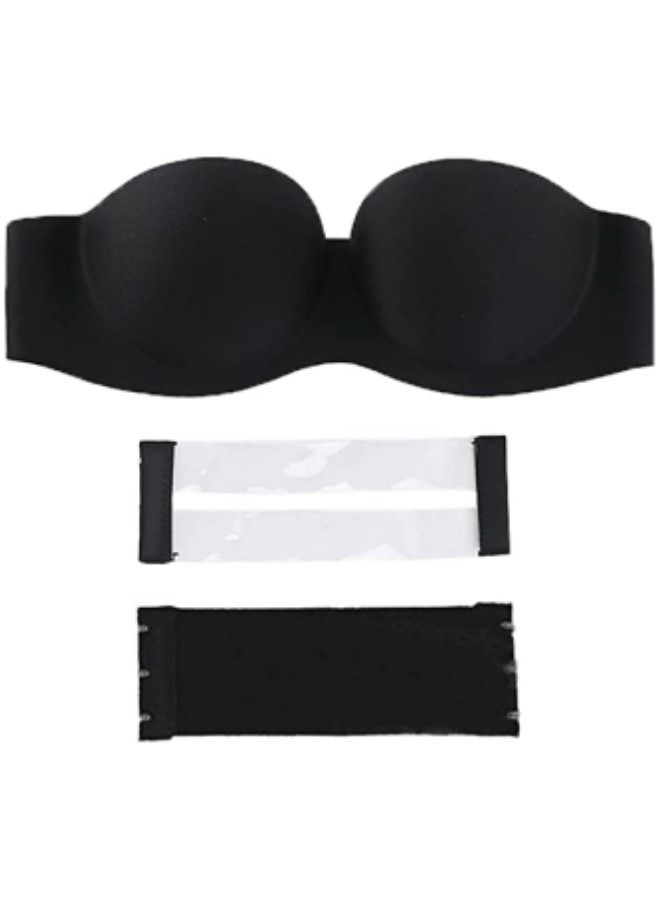 Strapless Bra with Optional Transparent Straps Push Up Bra,Black  - Image 1