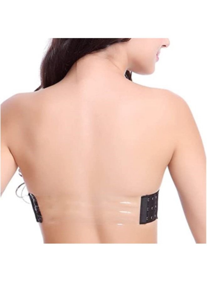 Strapless Bra with Optional Transparent Straps Push Up Bra,Black  - Image 3
