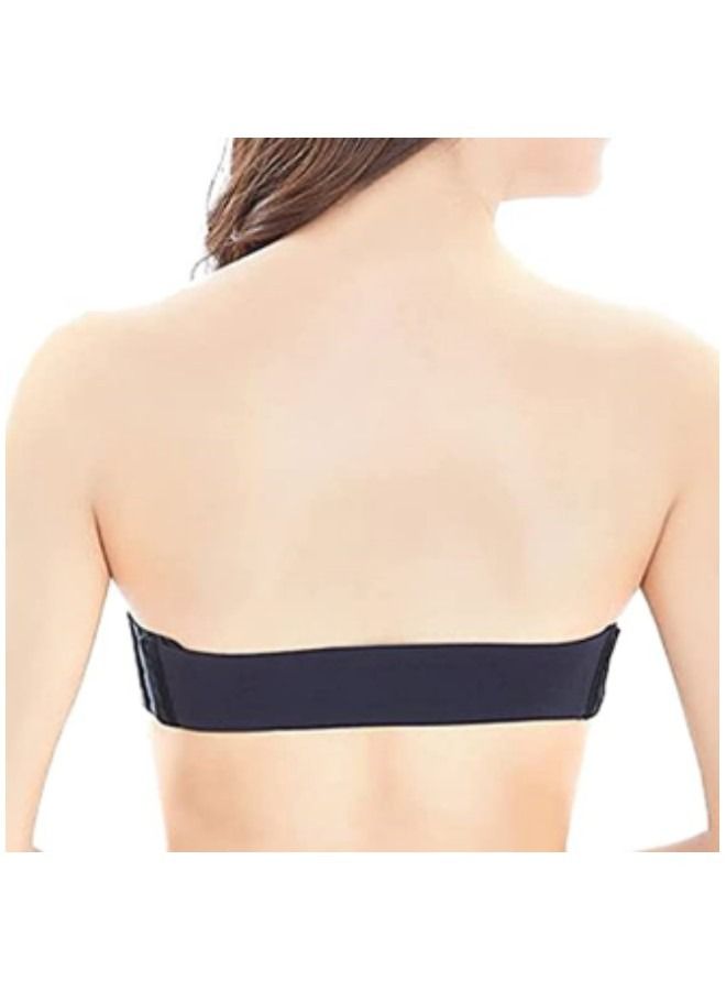 Strapless Bra with Optional Transparent Straps Push Up Bra,Black  - Image 4