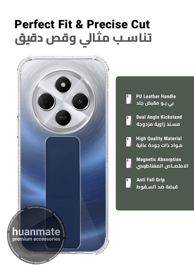 هووانميت حافظة لهاتف شاومي ريدمي 13 سي 4 جي، حافظة مغناطيسية ممتازة مع حامل مقبض يدوي ومسند - غطاء أنيق وعملي لقبضة معززة وراحة مطلقة وتجربة مشاهدة بدون استخدام اليدين - شفاف/ كحلي - Image 2